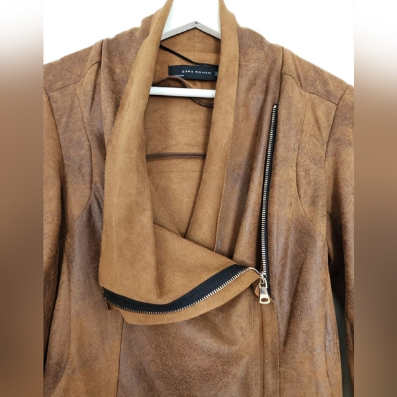 ZARA JACKET BROWN DRAPE COWLNECK ASYMMETRICAL ZIP TOP SMALL S - Picture 10 of 12